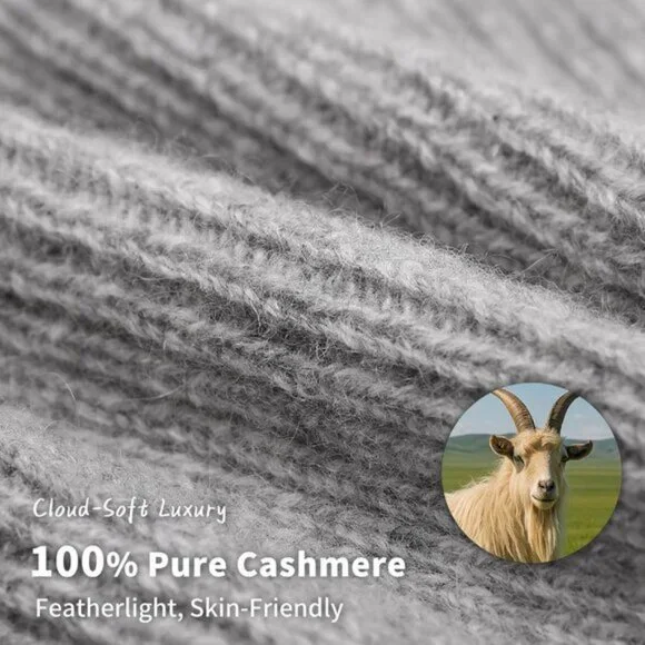 ⚡Women Grey 100% Pure Mongolian Cashmere Knit Hat Ultra Soft Winter Beanie - Picture 2 of 8